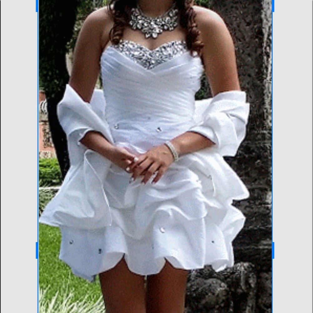 Size 2 Strapless, White, Taffeta w/Rhinestones